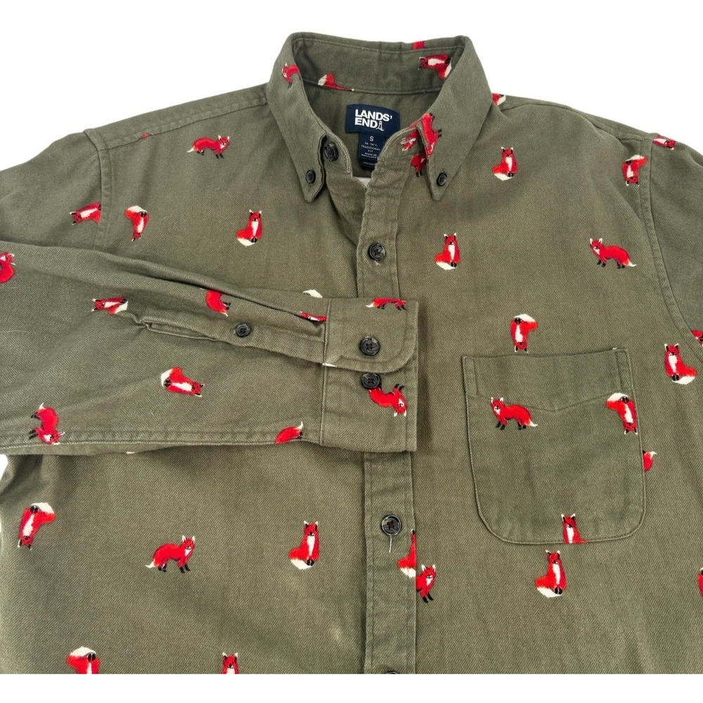 LANDS END Mens Shirt Button Down Size Small Red Fox Long Sleeve 14-14 1/2 Pocket